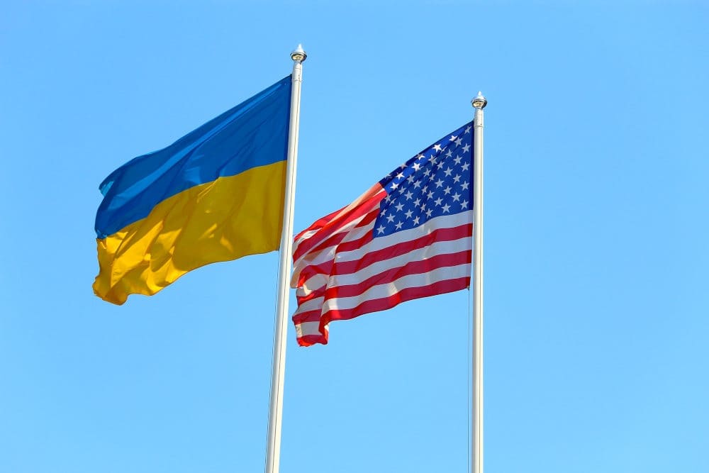 Ukrainian and American Flags