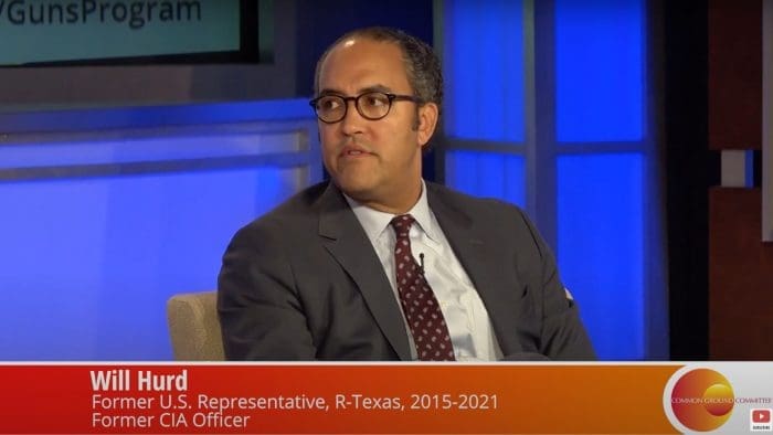 Will Hurd talking about how to tackle gun violence with Jacqueline Adams and Senator Chris Murphy