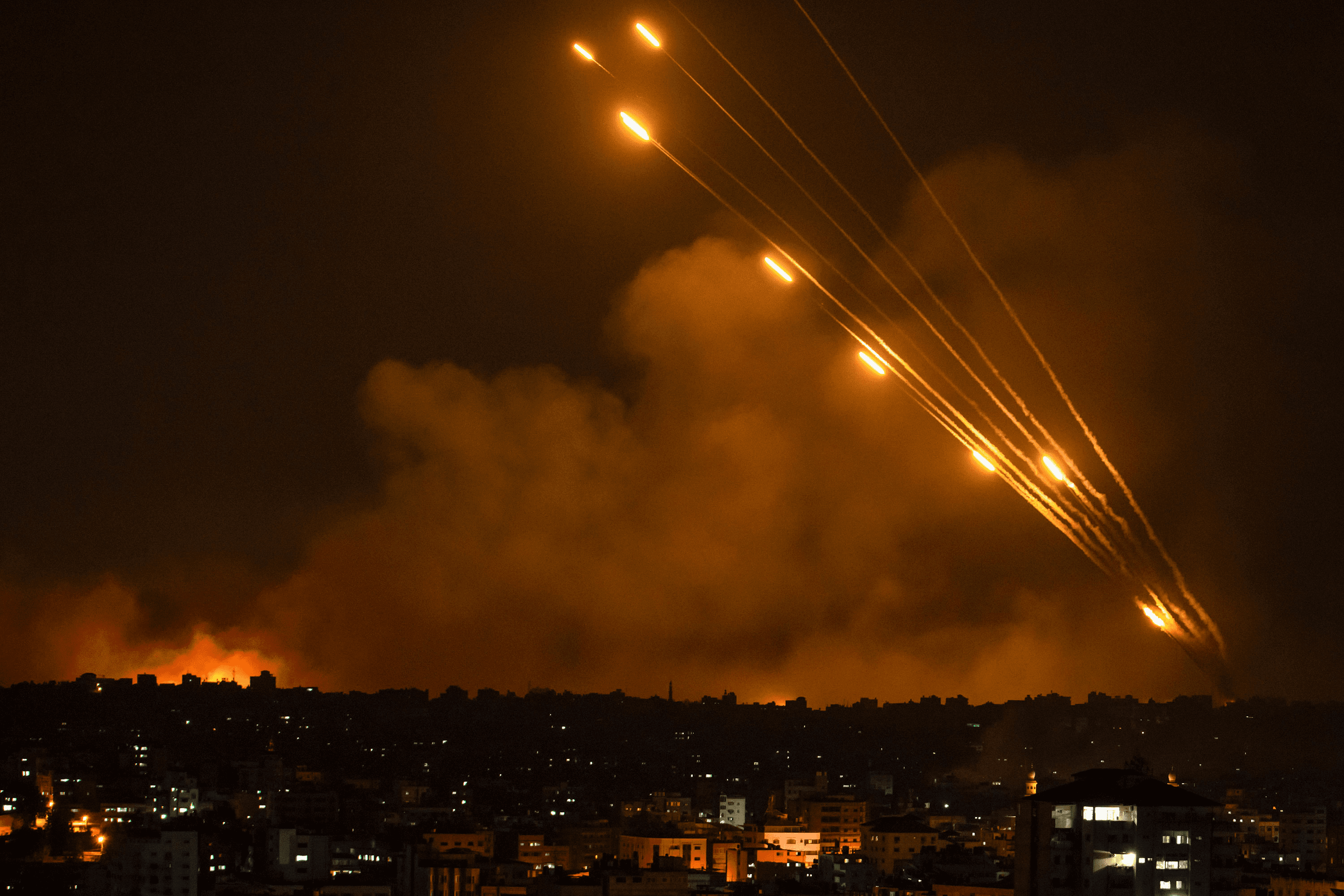 Photo: Rockets are fired toward Israel from Gaza on October 8, 2023. Fatima Shbair/AP