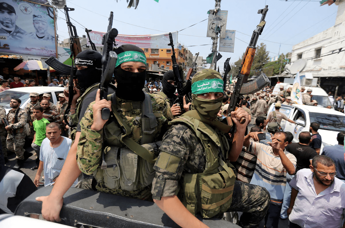 Photo: Palestinian Hamas militants in the southern Gaza Strip in late 2017. Ibraheem Abu Mustafa/Reuters